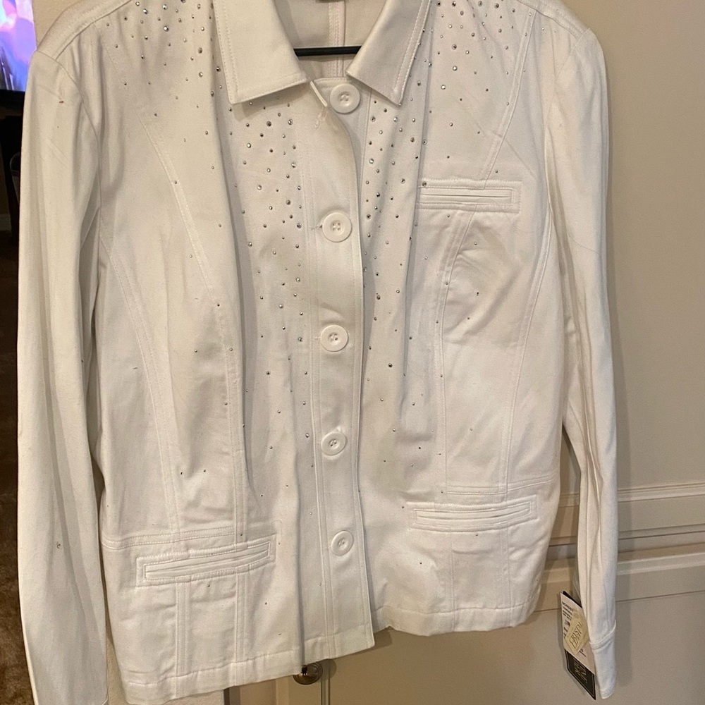 Christine Alexander White Jean Jacket with Crystal details